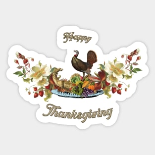 Happy Thanksgiving, with cute turkey, flowers and fruit Sticker